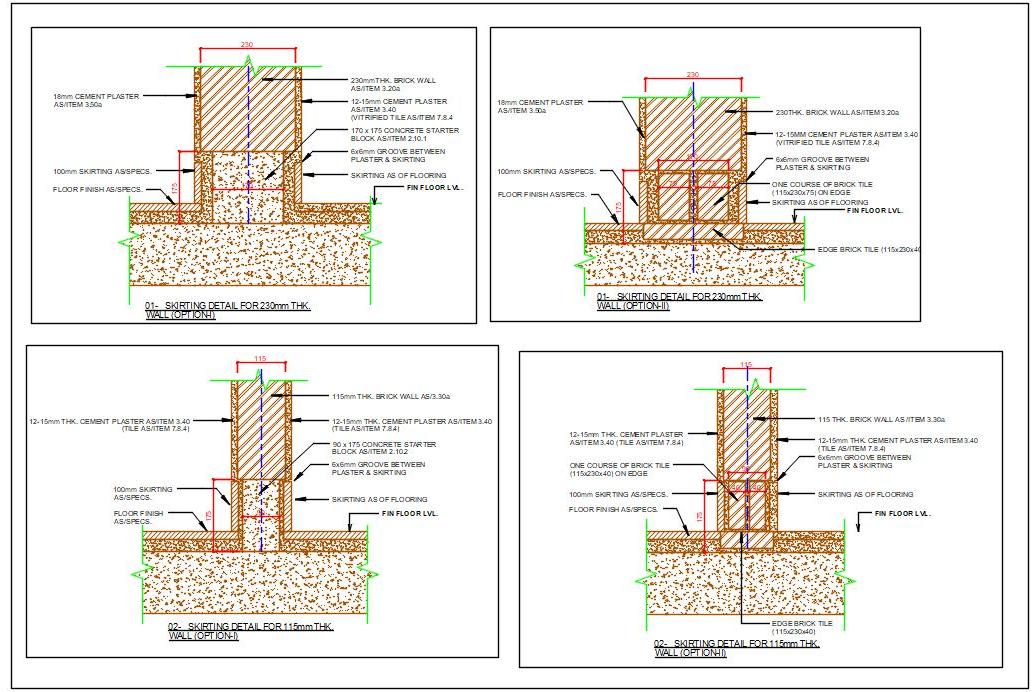 Skirting Detail CAD Drawing 230mm & 115mm Walls